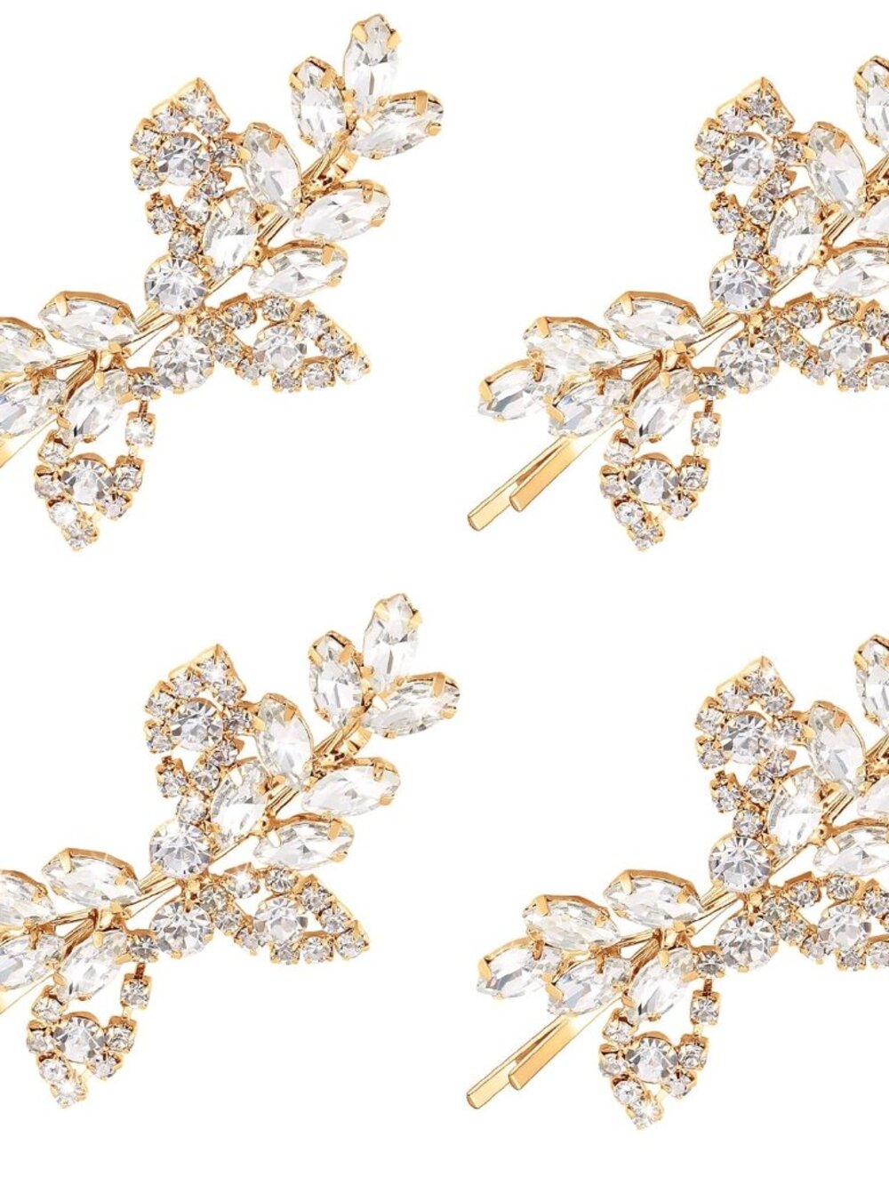 4 Pcs Rhinestone Hair Clip Wedding Bridal Hair Barrette Decorative Leaf Crystal